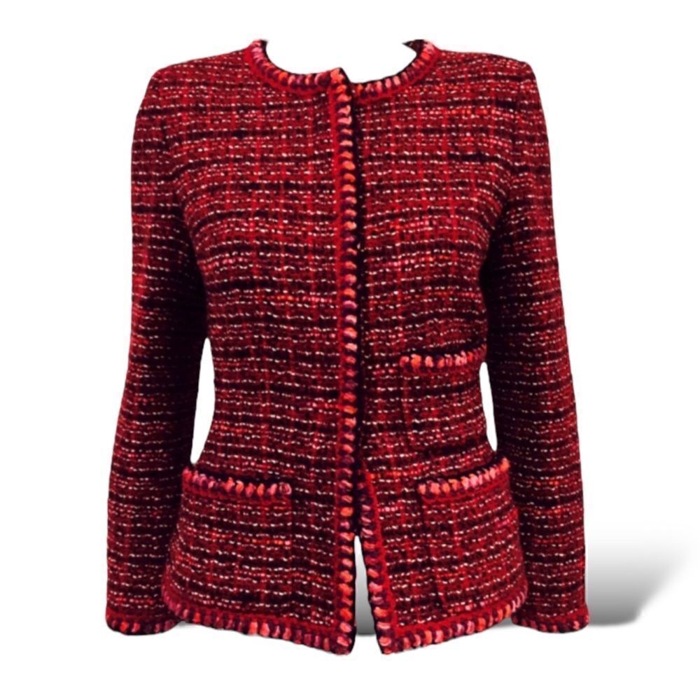 CHANEL Vintage FALL 2001 Collection Burgundy Tweed Patterned Jacket